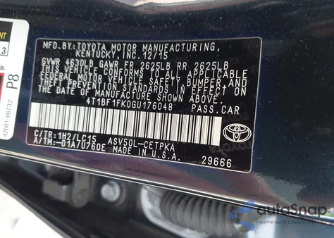 2016 Toyota Camry Xse from USA, damaged, VIN 4T1BF1FK0GU176048